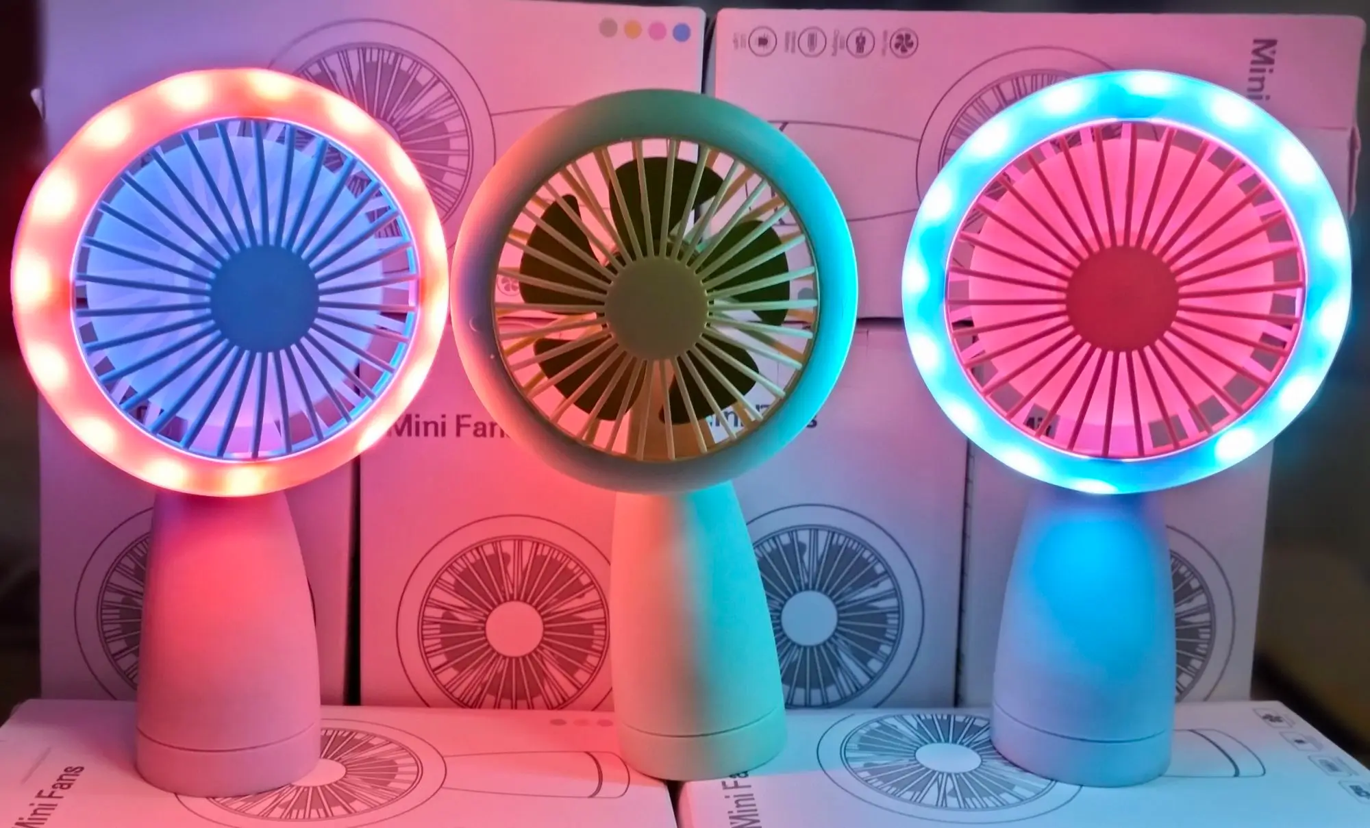 Portable mini fan with stylish light- Multicolor