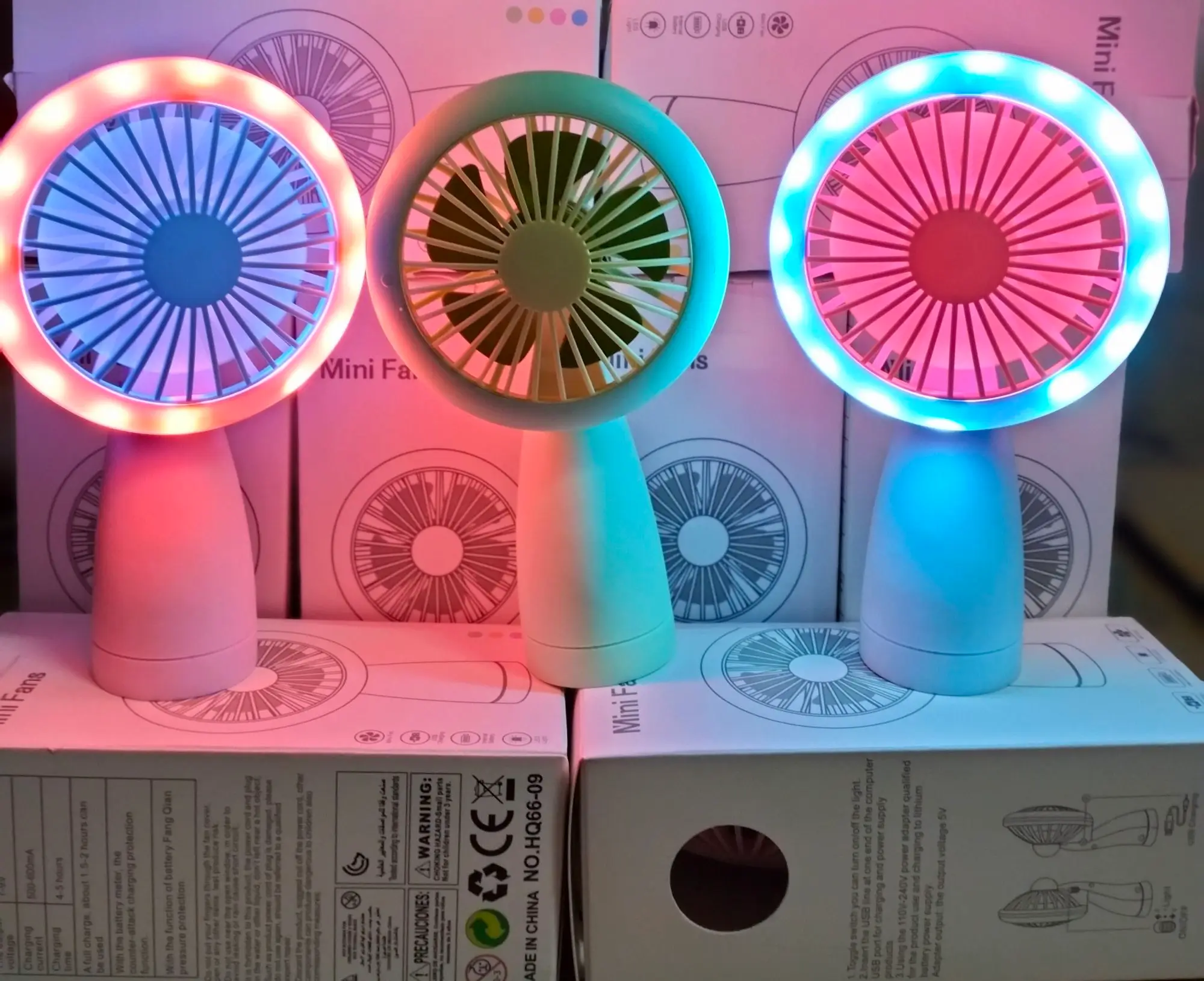 Portable mini fan with stylish light- Multicolor