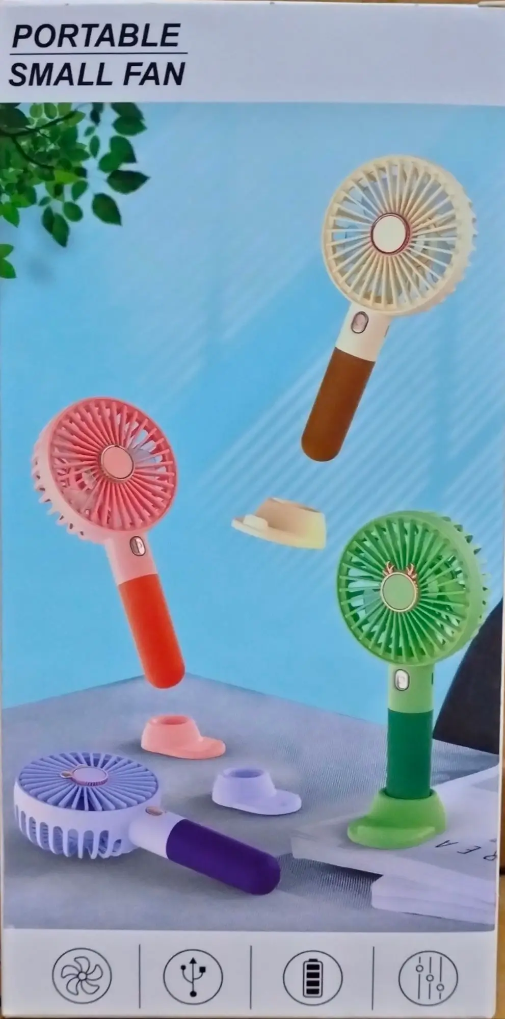 Portable Stylish Handle Rechargeable Fan- Multicolor