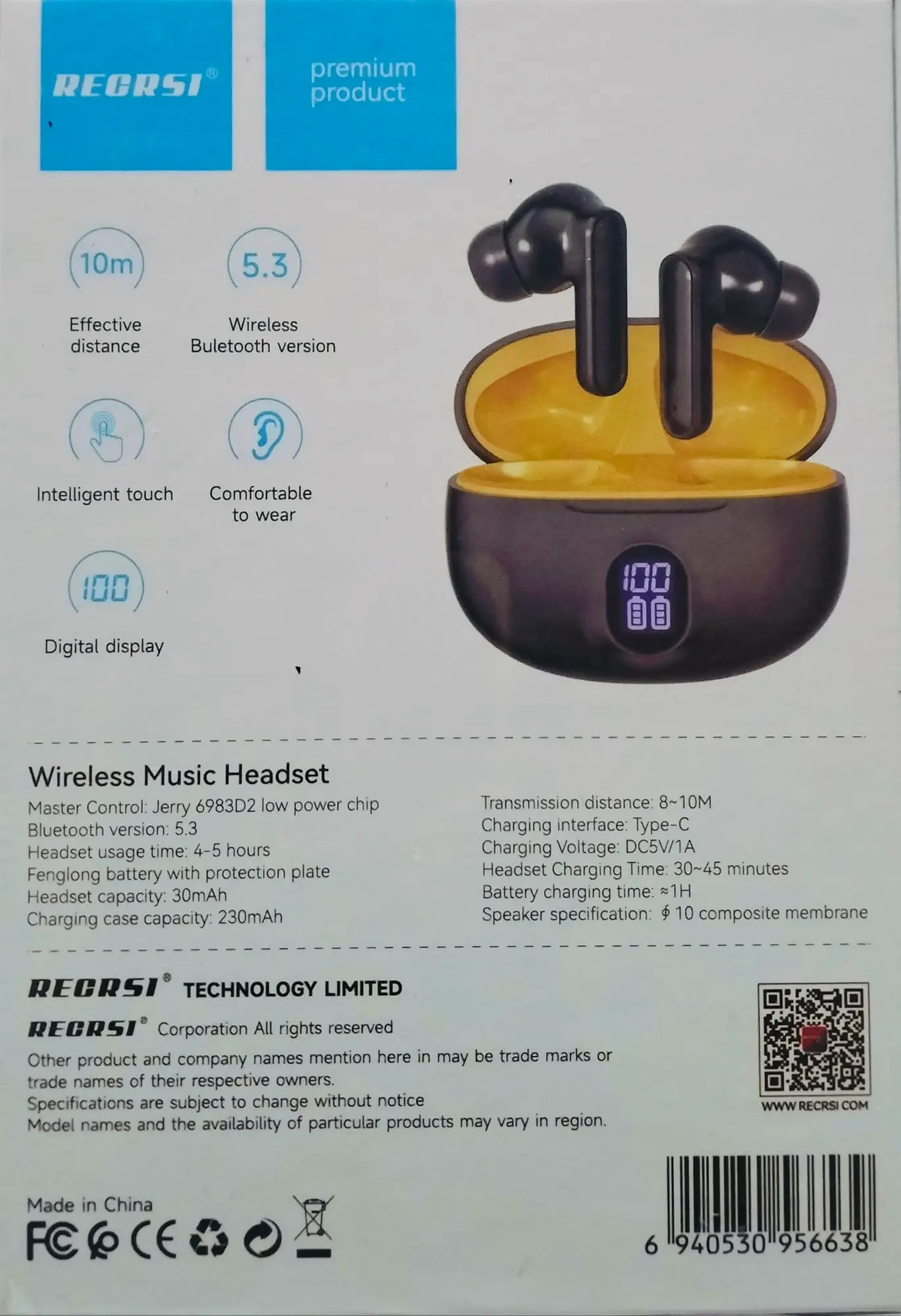 RECRSI Wireless headset Digital Display RE-S960- Multicolor