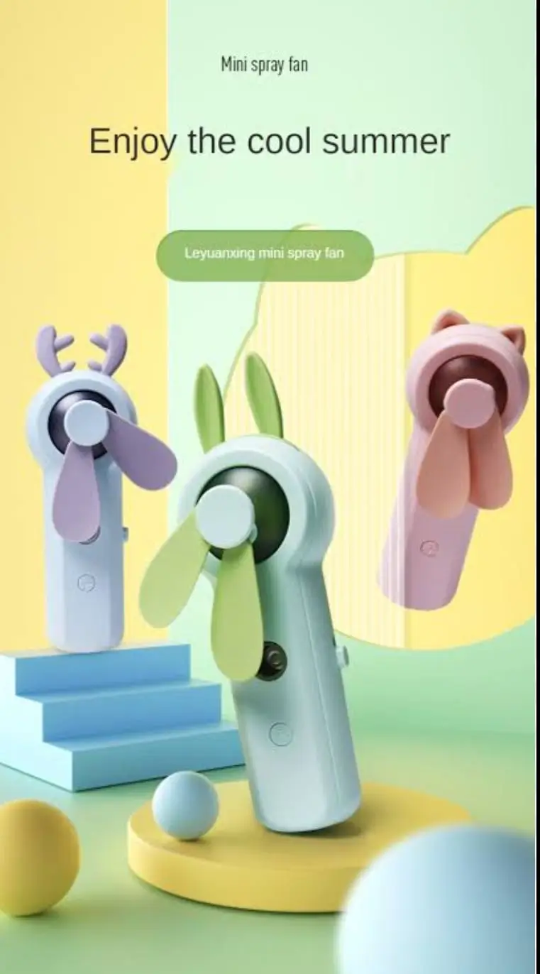 Portable Cartoon Hand Held Water Spray USB Cooling Fan- Multicolor