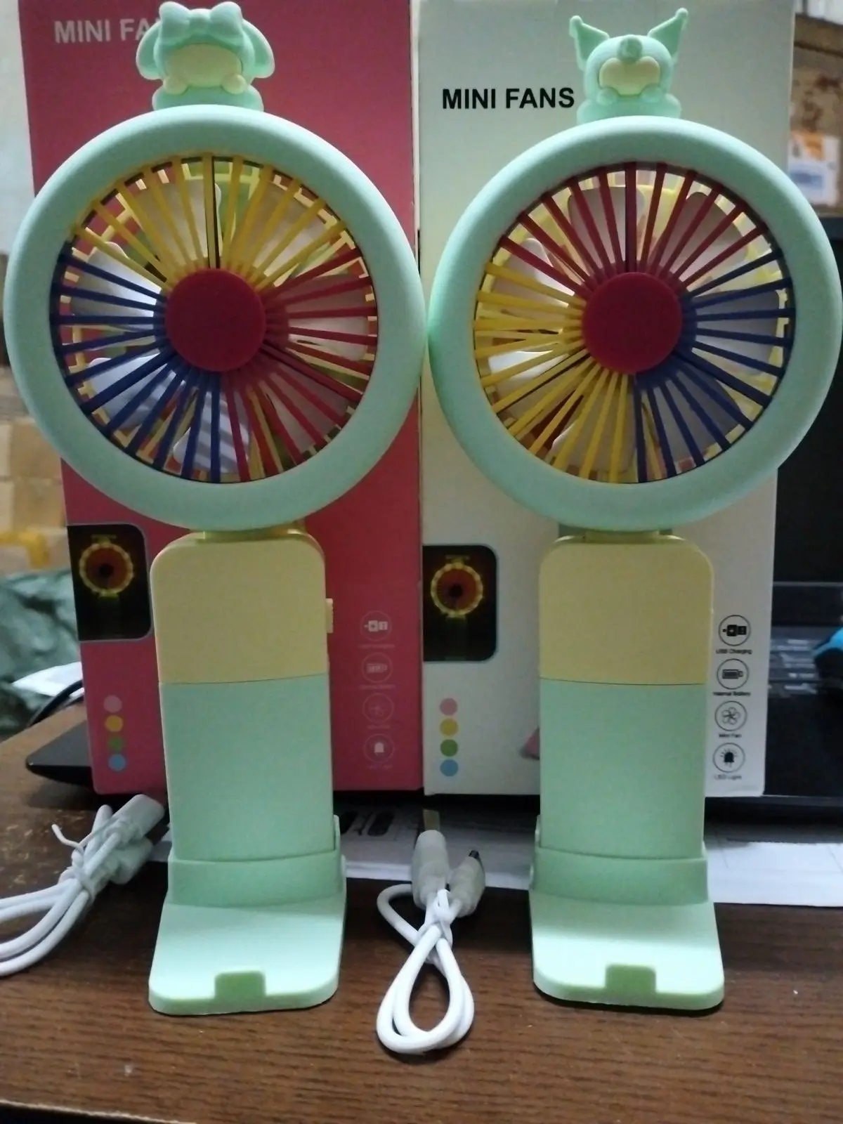 Mini fan and Cell Phone Holder with colorful light- Multicolor