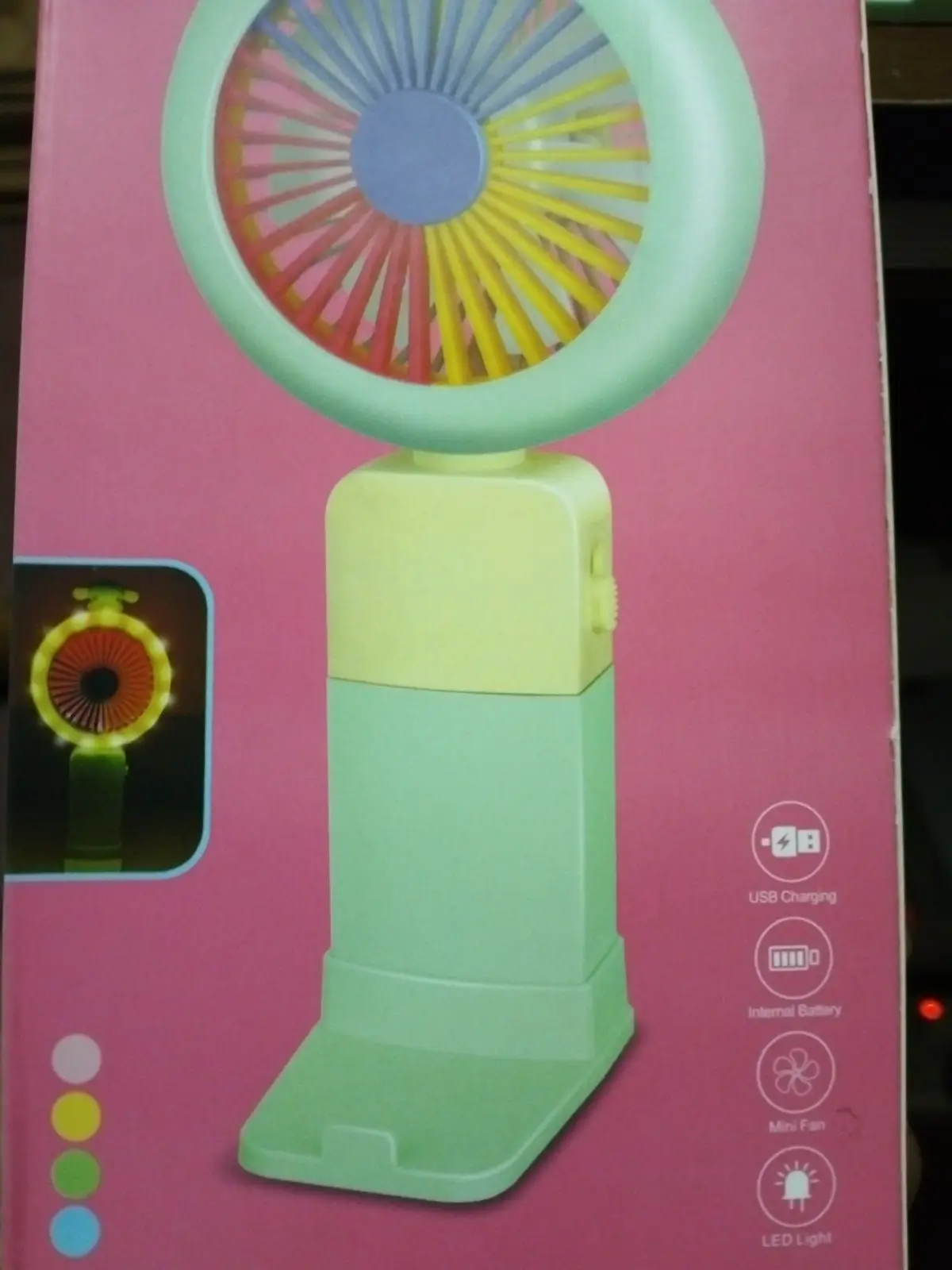 Mini fan and Cell Phone Holder with colorful light- Multicolor