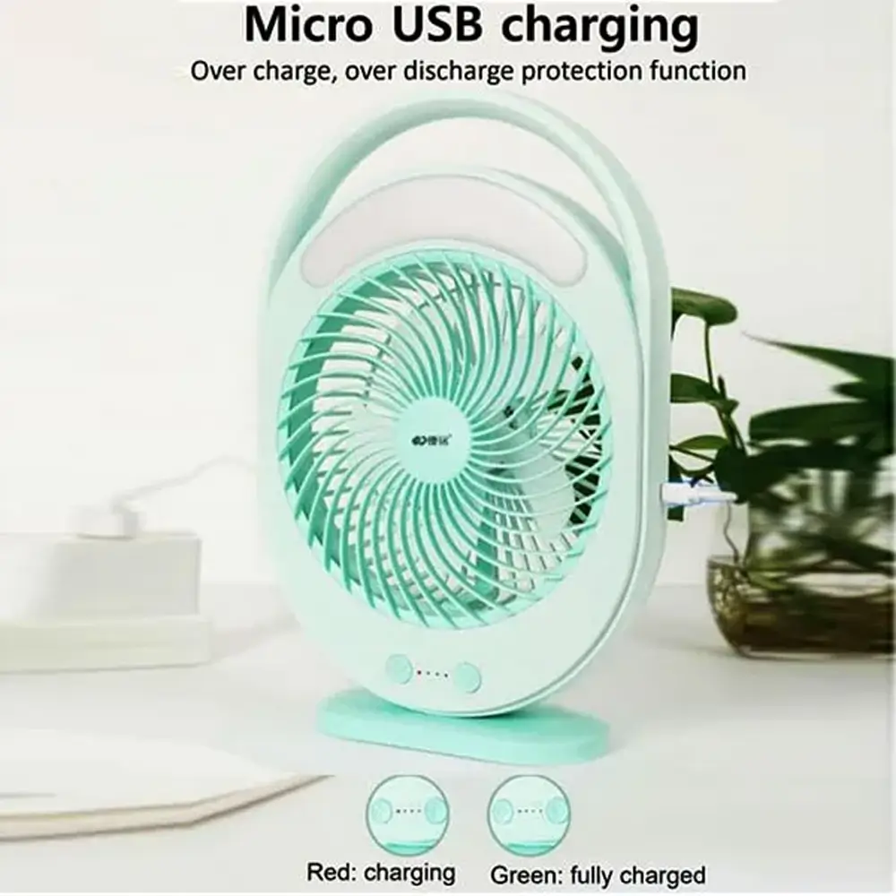Desktop Fan With LED Light Portable Rechargeable- Multicolor
