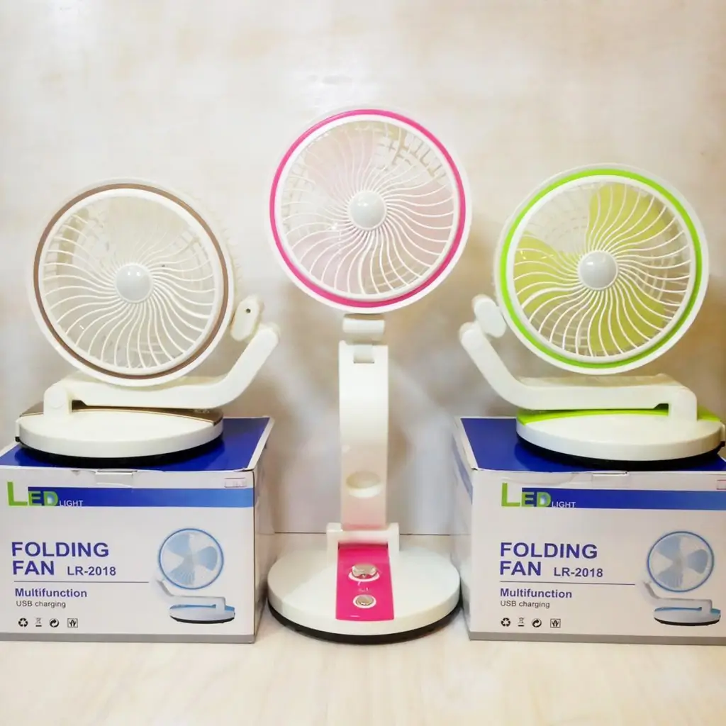 Folding Fan With LED Light Multifunction Rechargeable - Multicolor