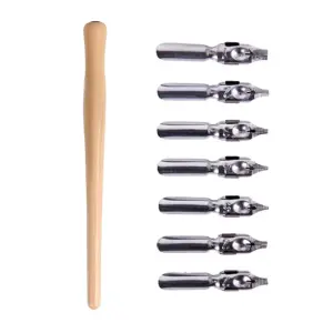 KeepSmiling Calligraphy Dip Pen Set With Wooden Holder (7 Nib )