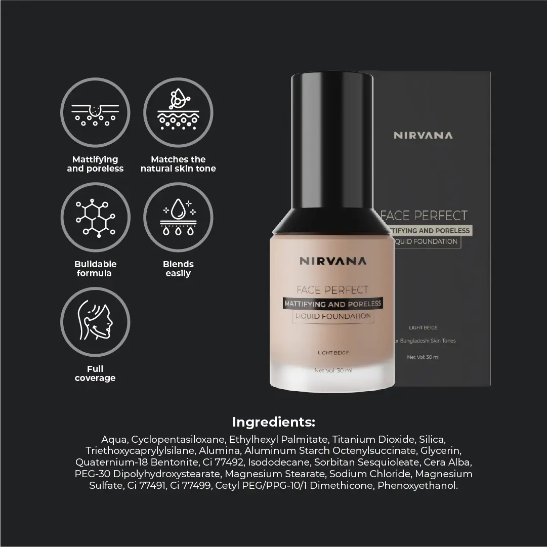 Nirvana Color Face Perfect Liquid Foundation- Light Beige F02 (30ml)
